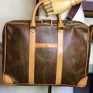 ETRO MILANO Red Paisley Coated Canvas Vachetta Top Handle Briefcase Laptop Bag